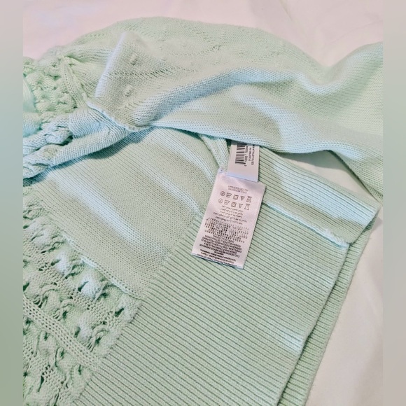 RARE! BCBG MaxAzria Knit Sweater Top Long Sleeve Bishop Puff Vneck Mint Green M - Picture 5 of 5